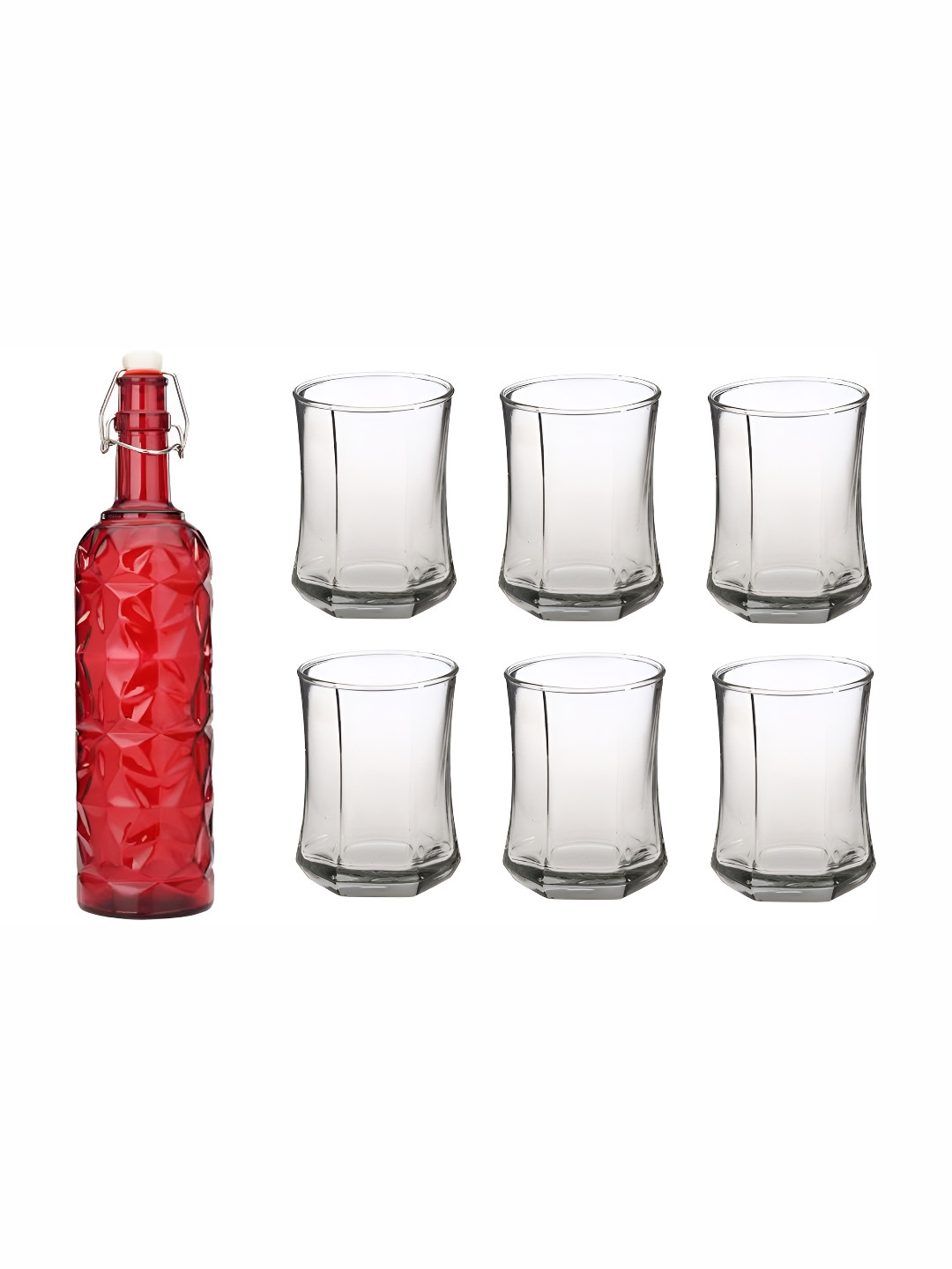 

Afast Red & Transparent 7 Pieces Glasses With Water Bottle Set