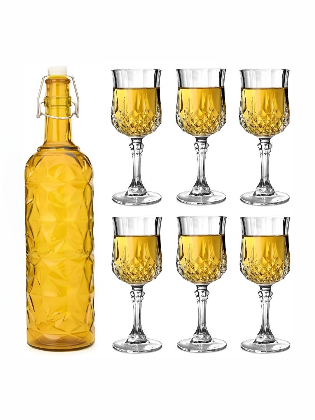 

Afast Yellow & Transparent 7 Pieces Wine Glasses & Bottle