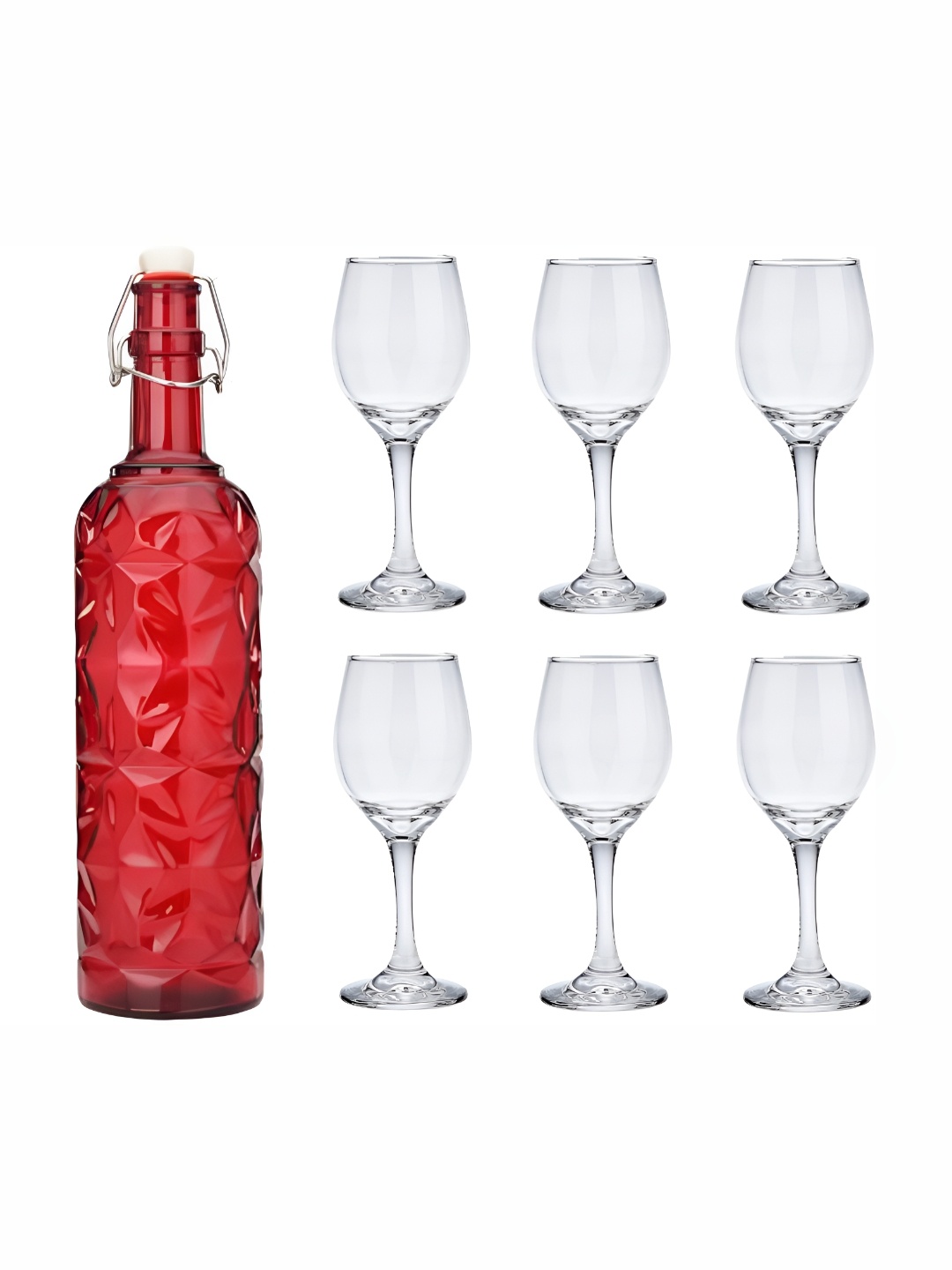 

Afast Red & Transparent 7 Pieces Glasses With Water Bottle Set