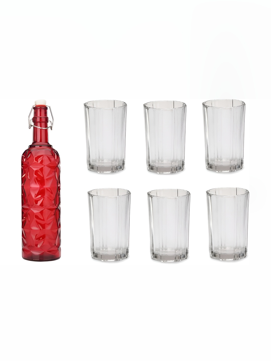 

Afast Red & Transparent 7 Pieces Glasses With Water Bottle Set