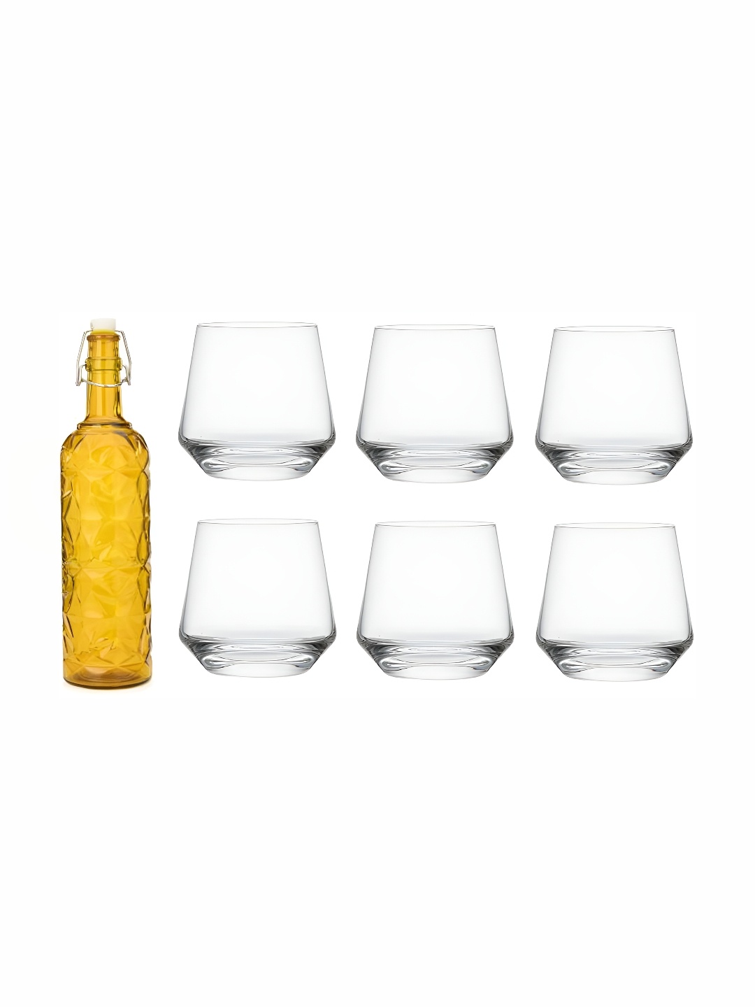 

Afast Yellow & Transparent 7 Pieces Water Or Juice Glasses & Bottle