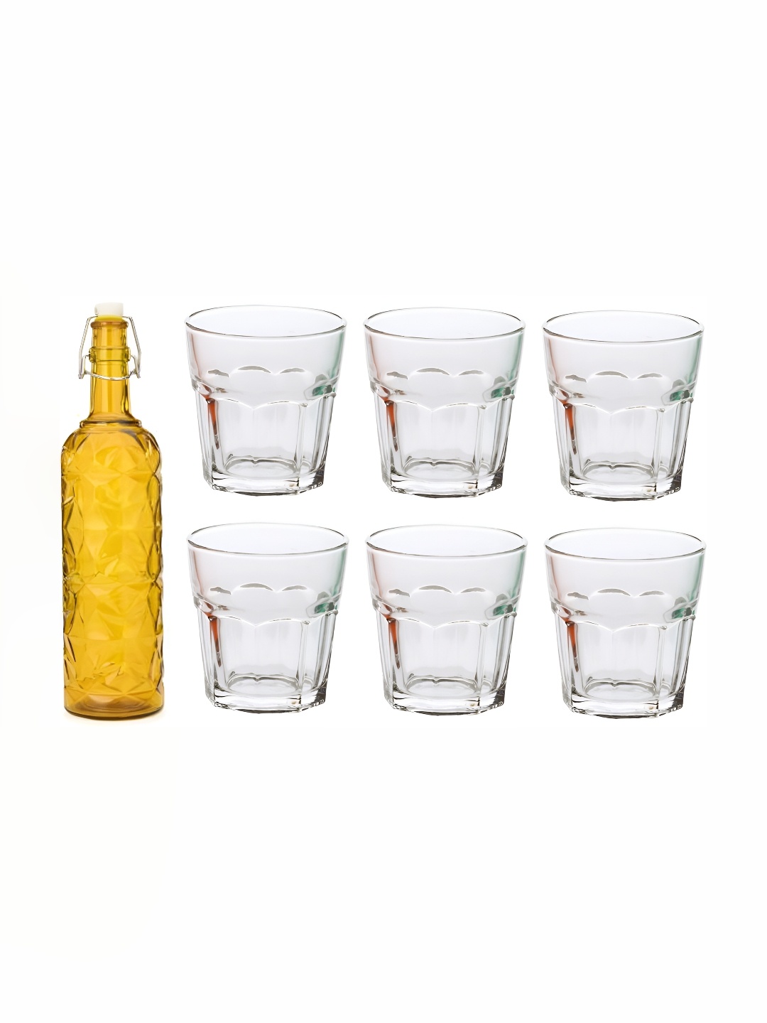 

Afast Yellow & Transparent 7 Pieces Water Or Juice Glasses & Bottle