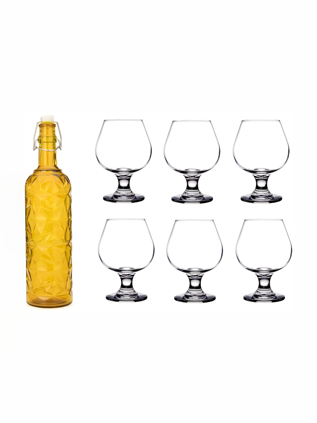 

Afast Yellow & Transparent 7-Pcs Glass Wine Glass With Water Bottle