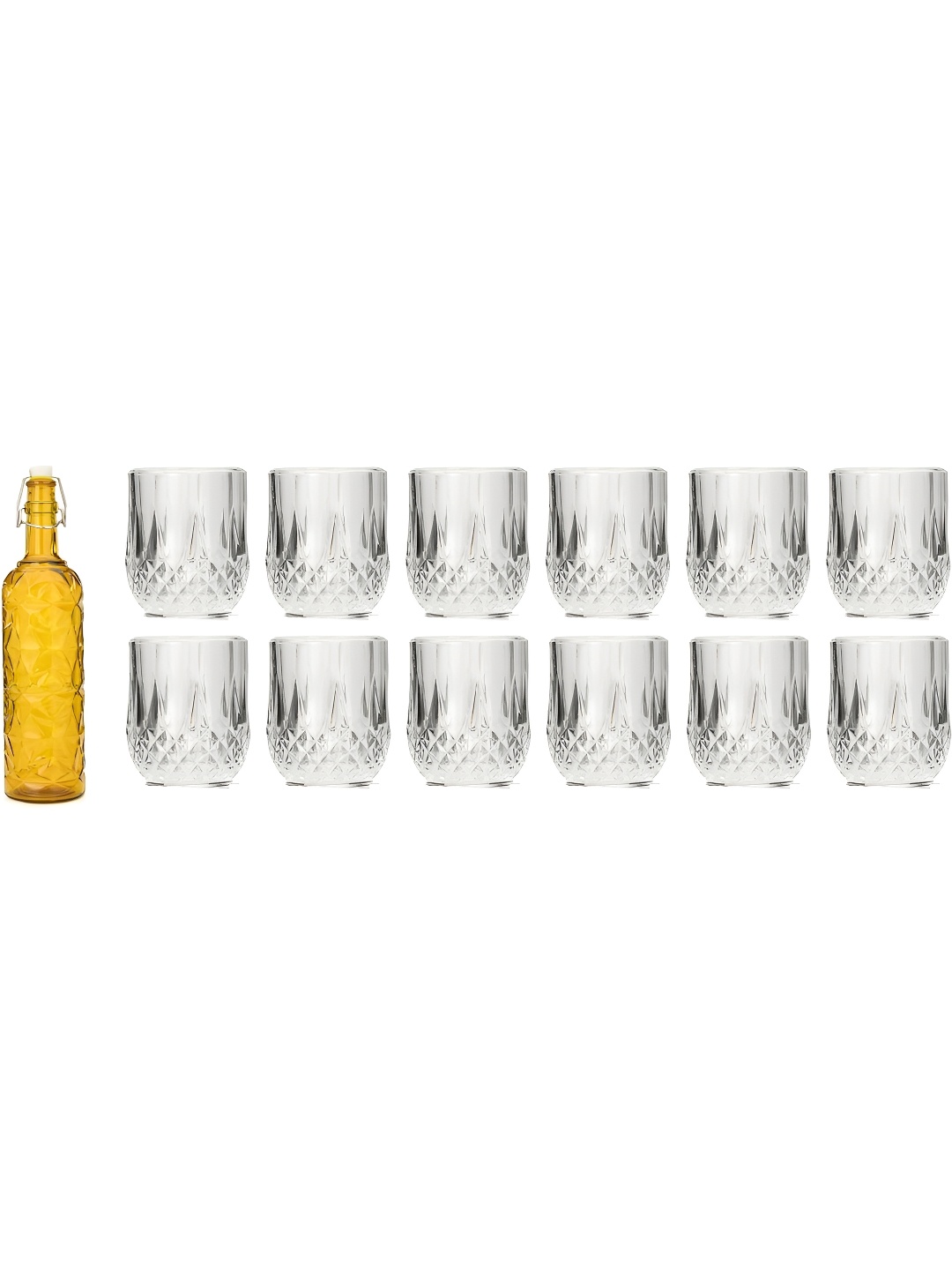 

Afast Yellow & Transparent 13 Pieces Textured Water Bottle With Glasses Set