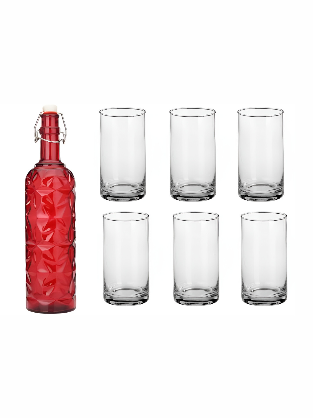 

Afast Red & Transparent 7 Pieces Glass Water or Juice Glass With Water Bottle Set 300 ml