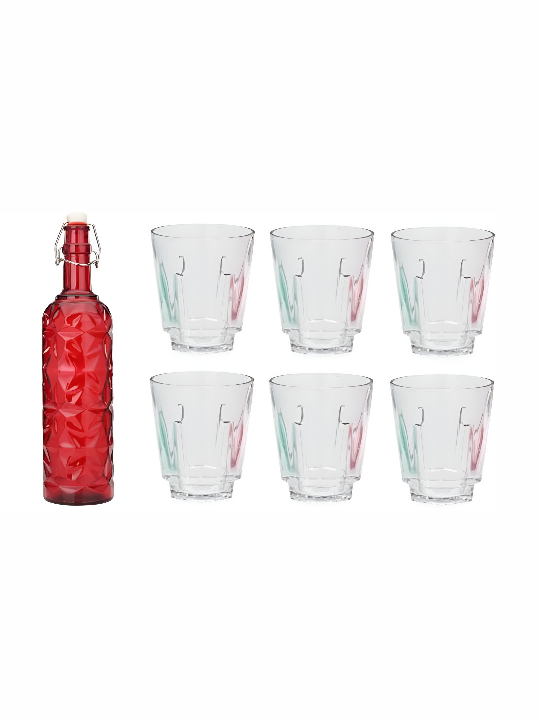 

Afast Red & Transparent 7 Pieces Glasses With Water Bottle Set