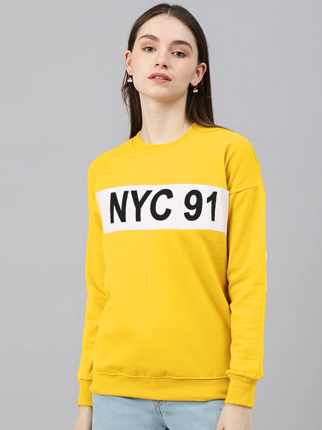 Leotude Drop Shoulder Oversized Fleece Pullover, Mustard