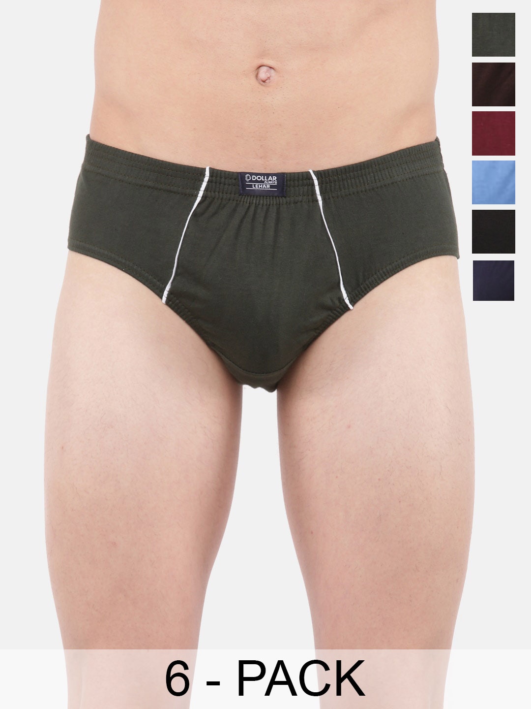 

Dollar Men Pack Of 6 Lehar Super Combed Cotton Briefs-MLHBR-01-PO6-ASST2, Green