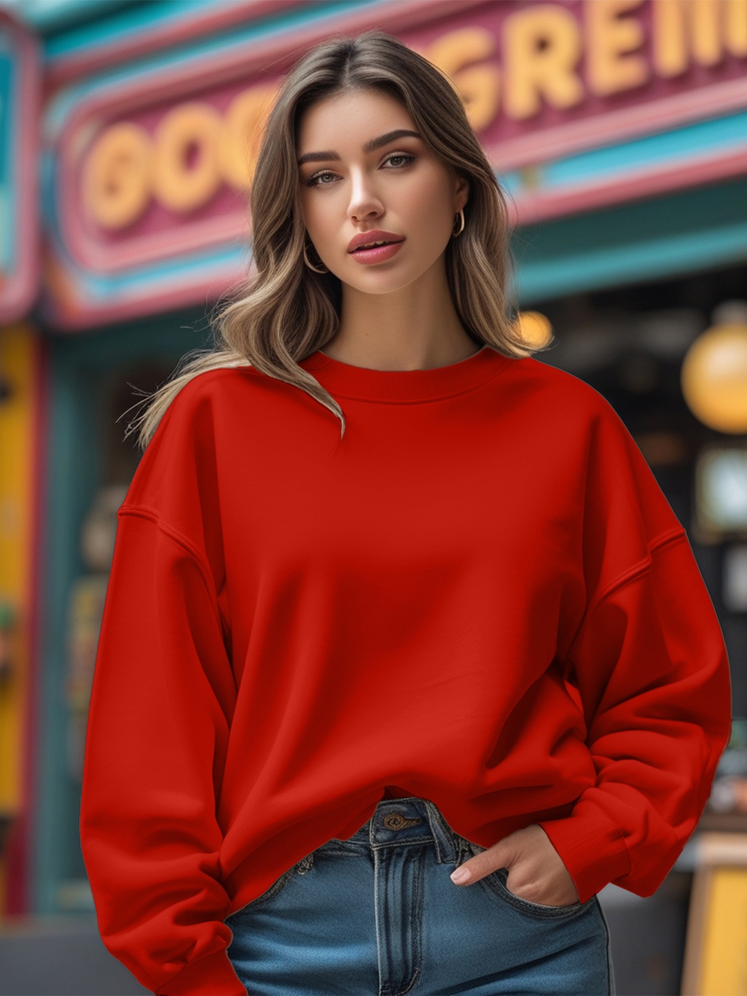 

Leotude Drop Shoulder Oversized Fleece Pullover, Red