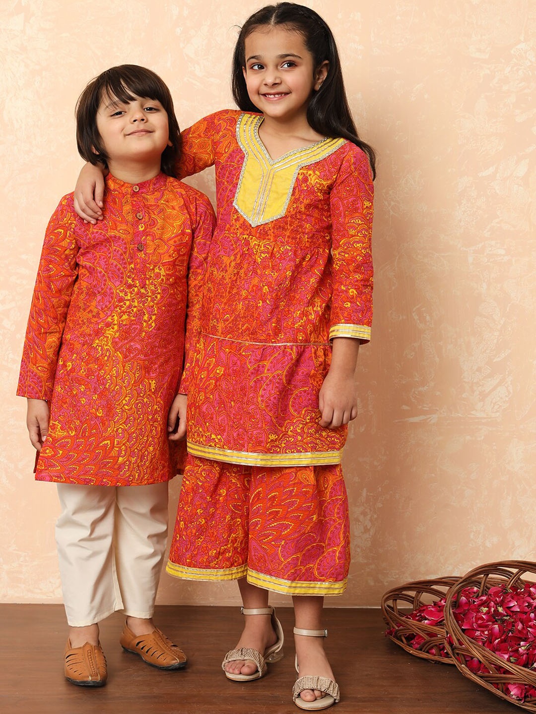 

Readiprint Boys Ethnic Motifs Printed Pure Cotton Kurta With Pyjama, Pink