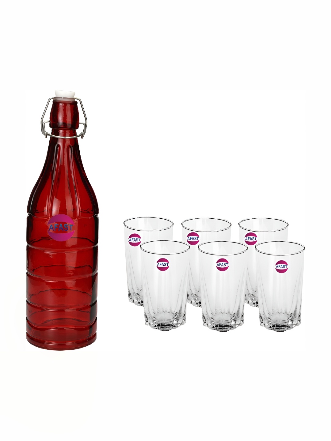 

Afast Red Transparent 7 Pieces Water Bottle With Glasses Set
