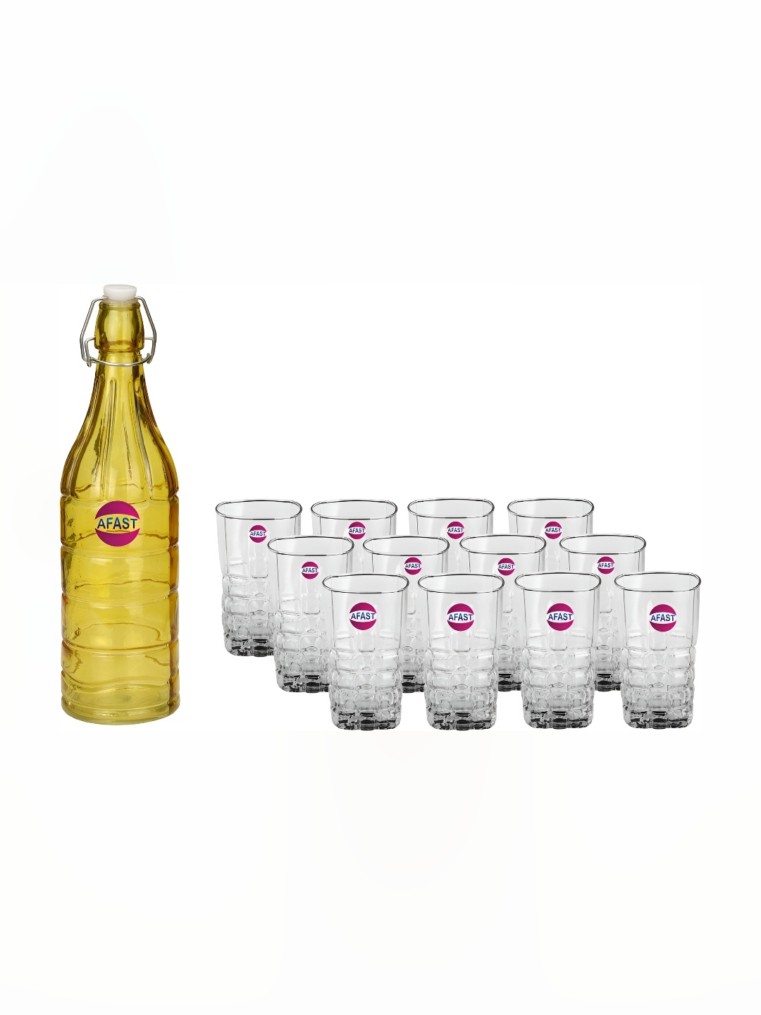 

Afast Yellow Transparent 13 Pieces Water Bottle With Glasses Set