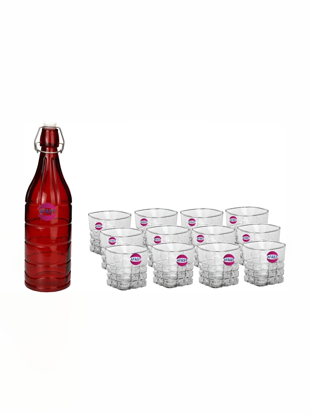 

Afast Red Transparent 13 Pieces Water Bottle With Glasses Set