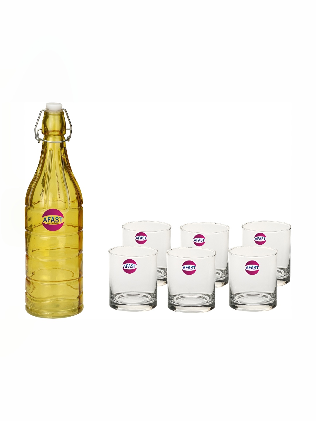 

Afast Yellow Transparent 7 Pieces Water Bottle With Glasses Set