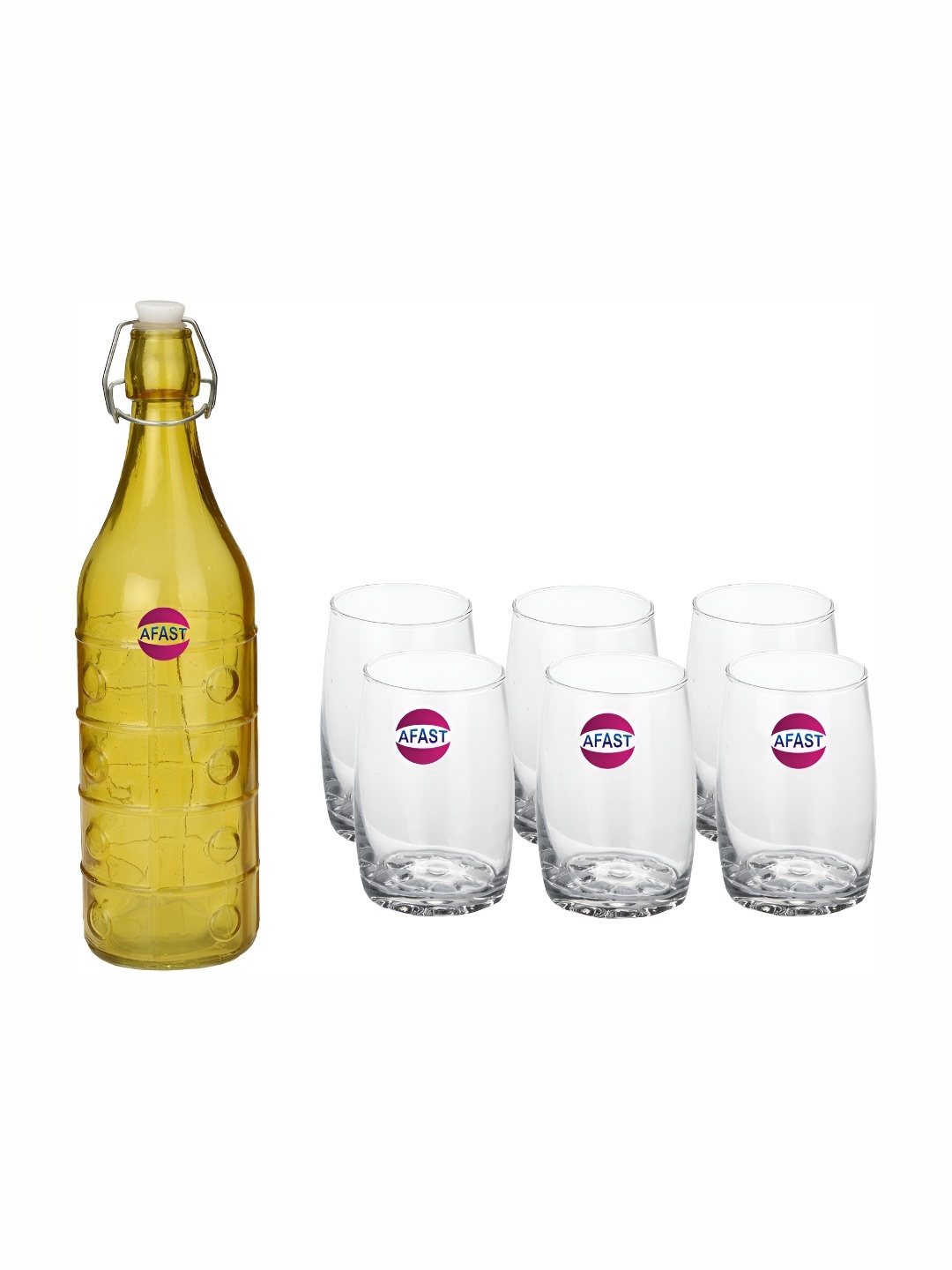 

Afast Yellow Transparent 7 Pieces Water Bottle With Glasses Set