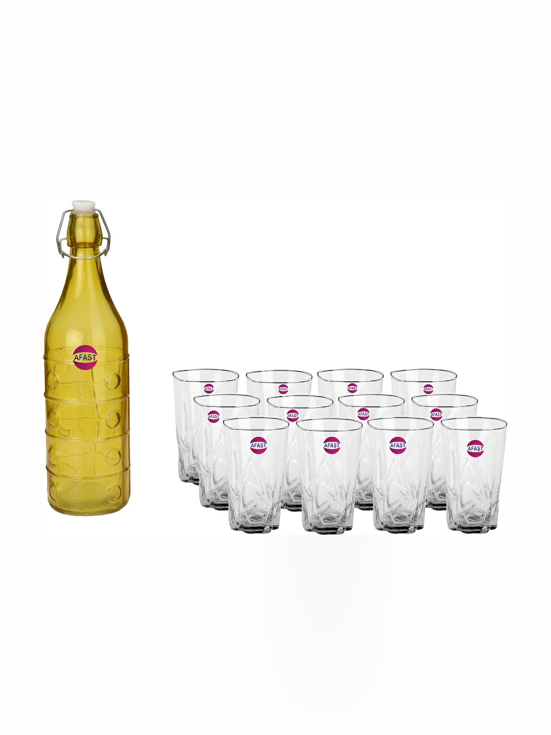 

Afast Yellow Transparent 13 Pieces Water Bottle With Glasses Set