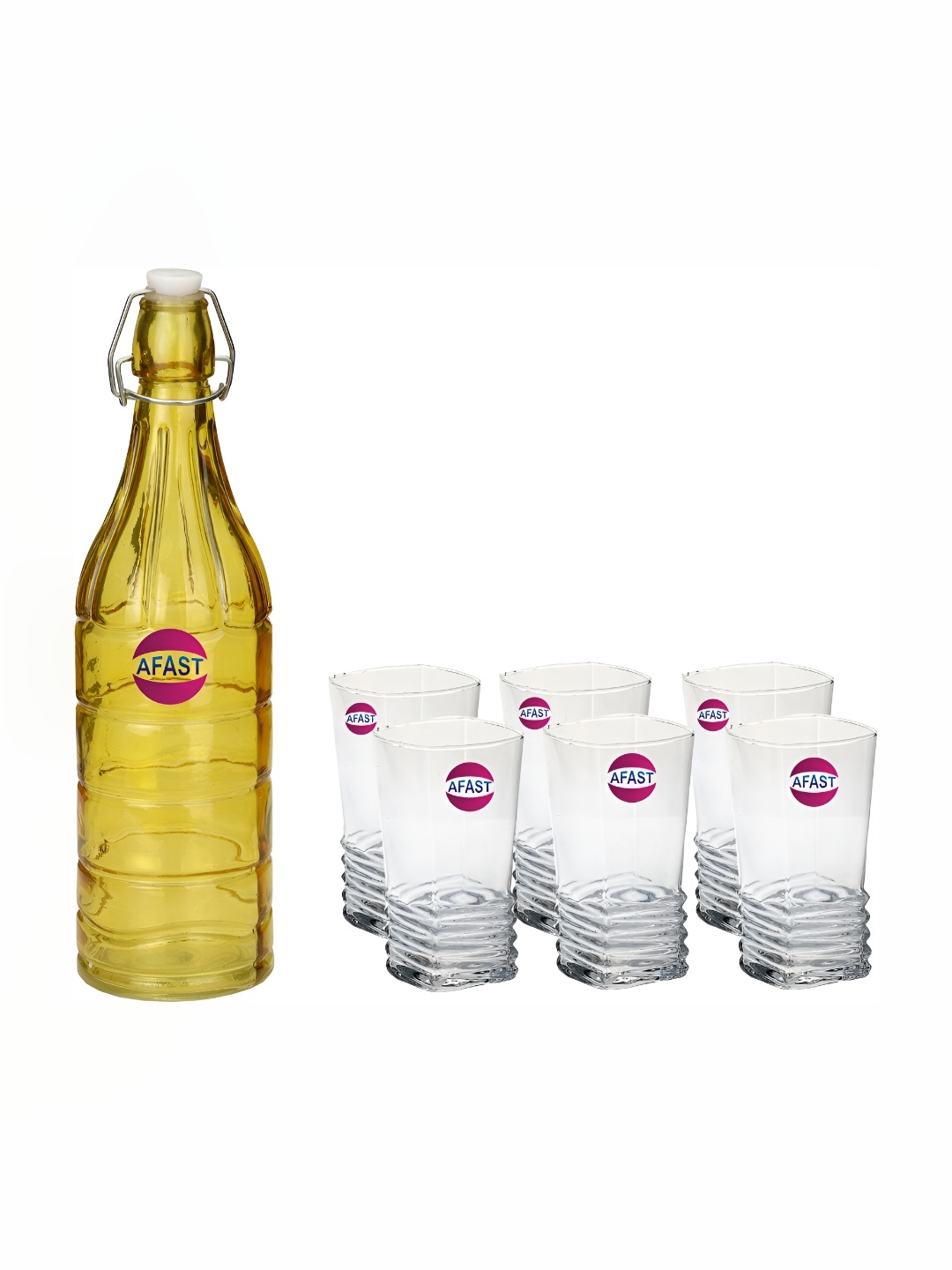 

Afast Yellow & Transparent 7Pcs Glass Glasses With Water Bottle