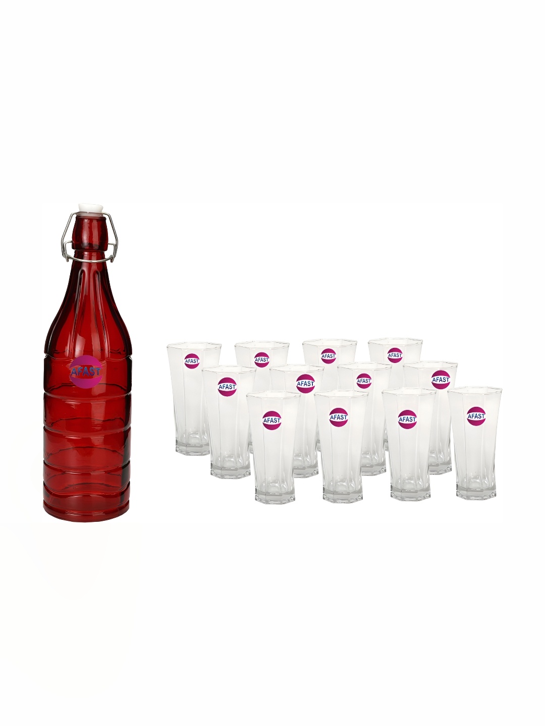 

Afast Red & Transparent 13-Pcs Glass Glasses With Water Bottle Set
