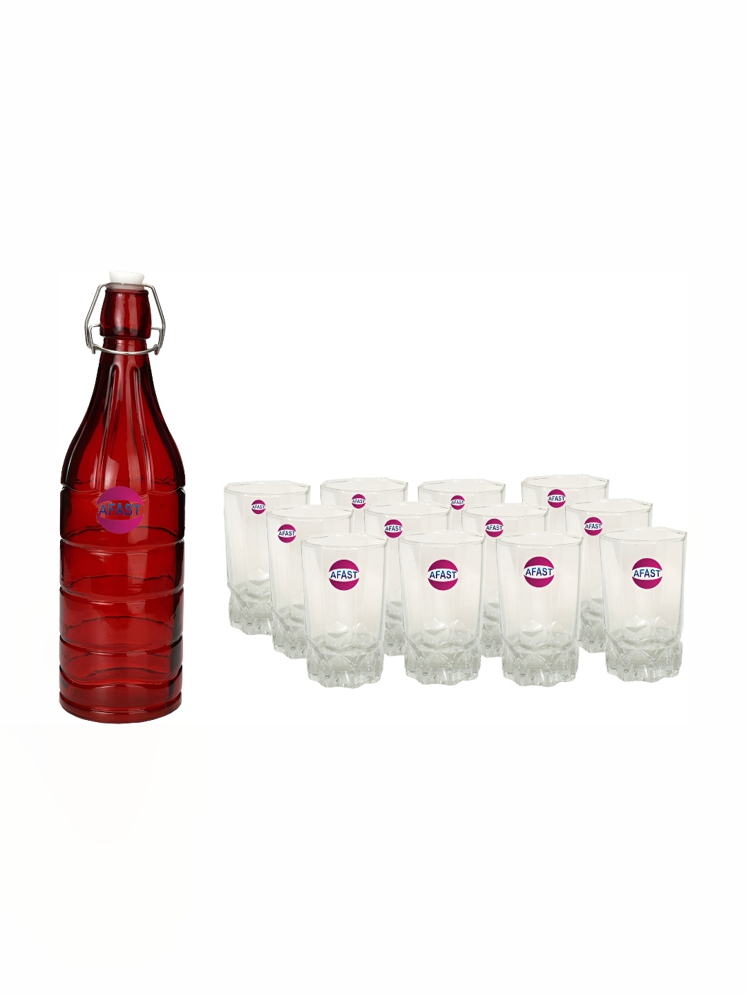 

Afast Red & Transparent 13Pcs Glass Glasses With Water Bottle Set