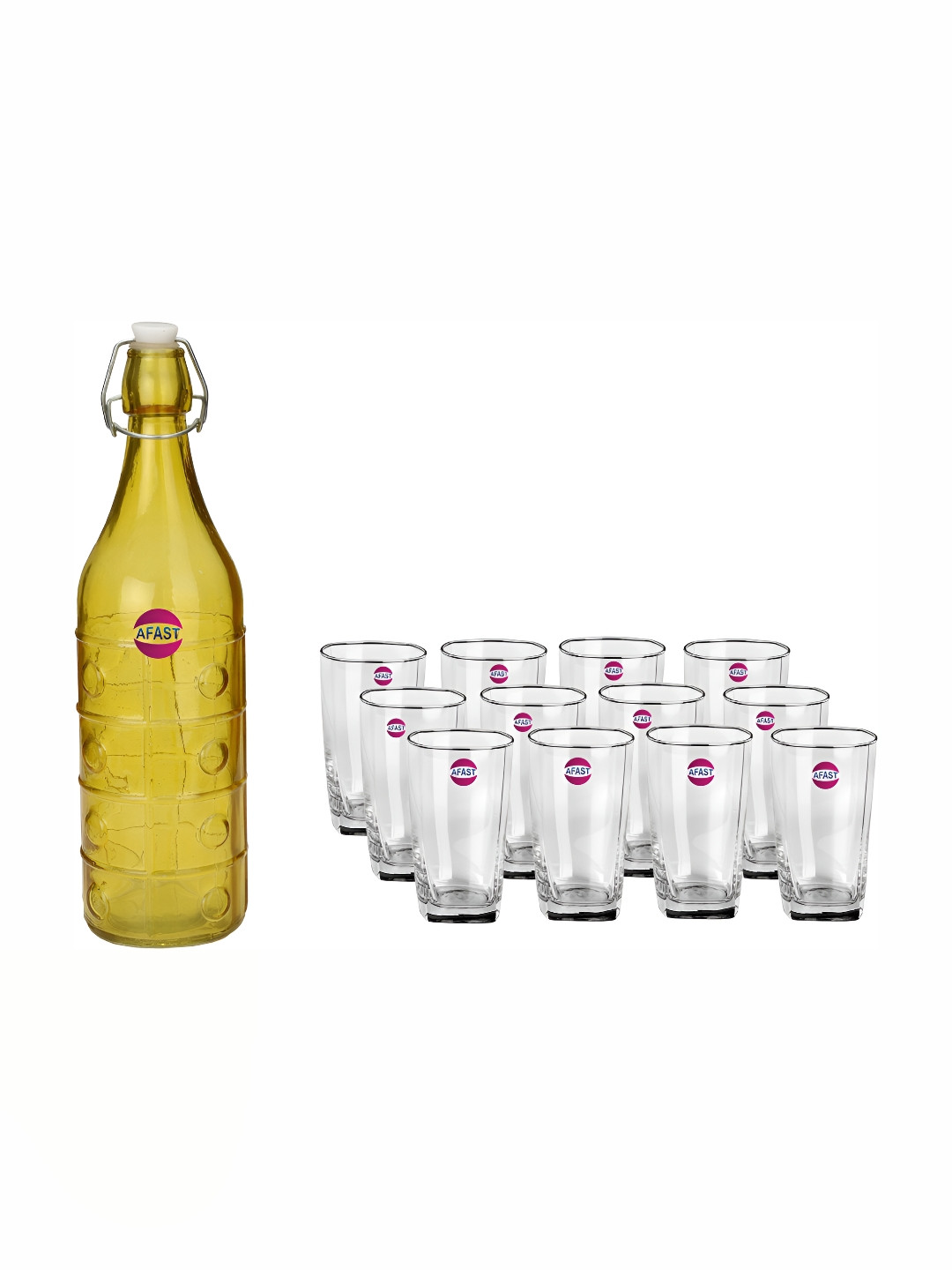 

Afast Yellow & Transparent 13Pcs Glass Glasses With Water Bottle Set