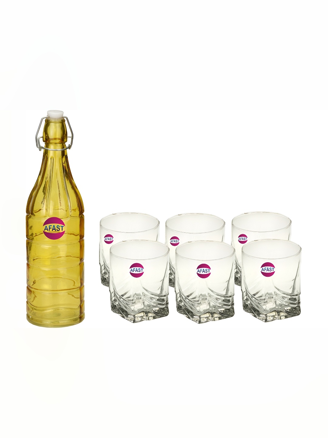 

Afast Yellow & Transparent 7Pcs Glass Glasses With Water Bottle