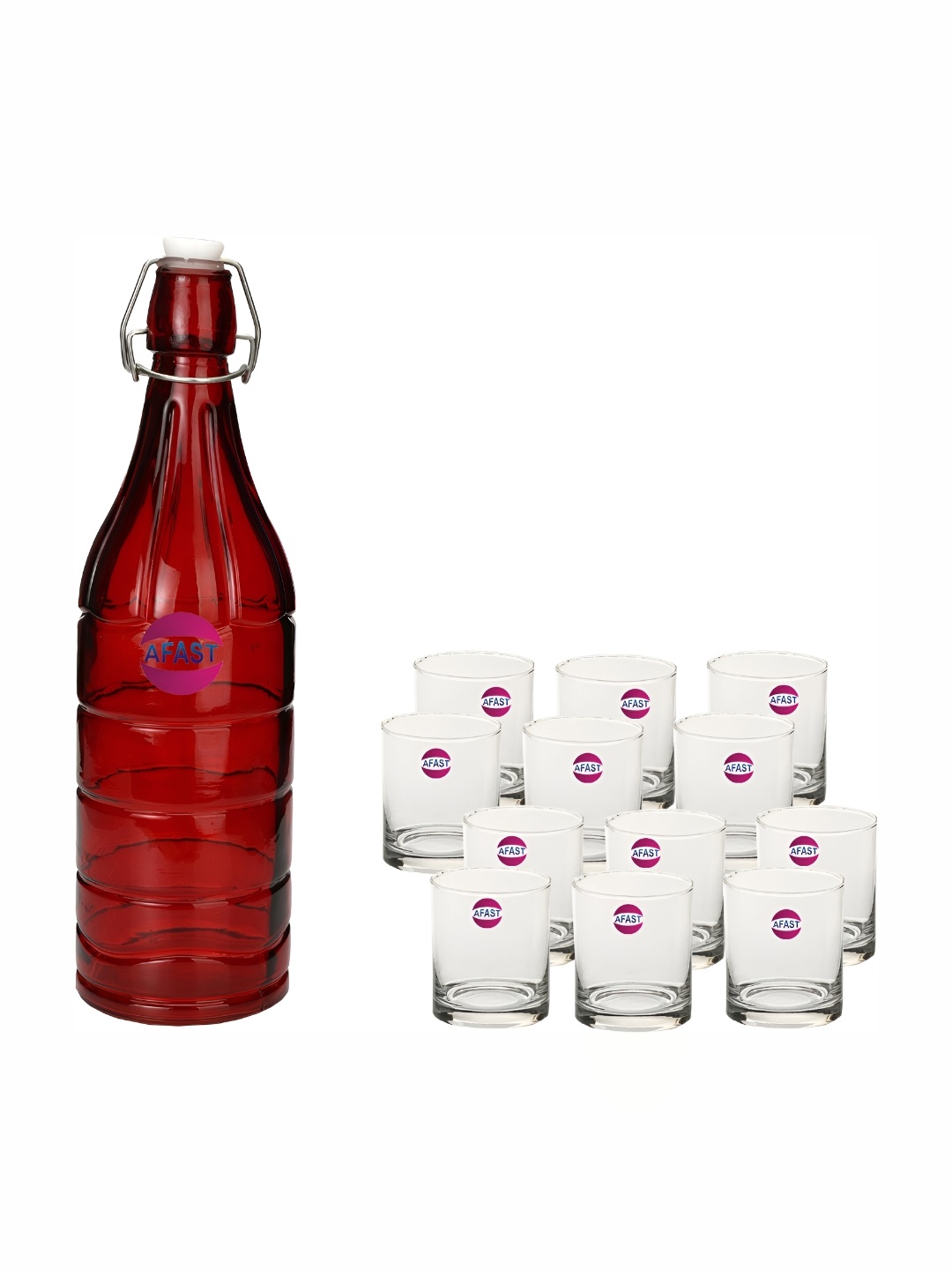 

Afast Red & Transparent 13 Pieces Glasses With 1 Water Bottle