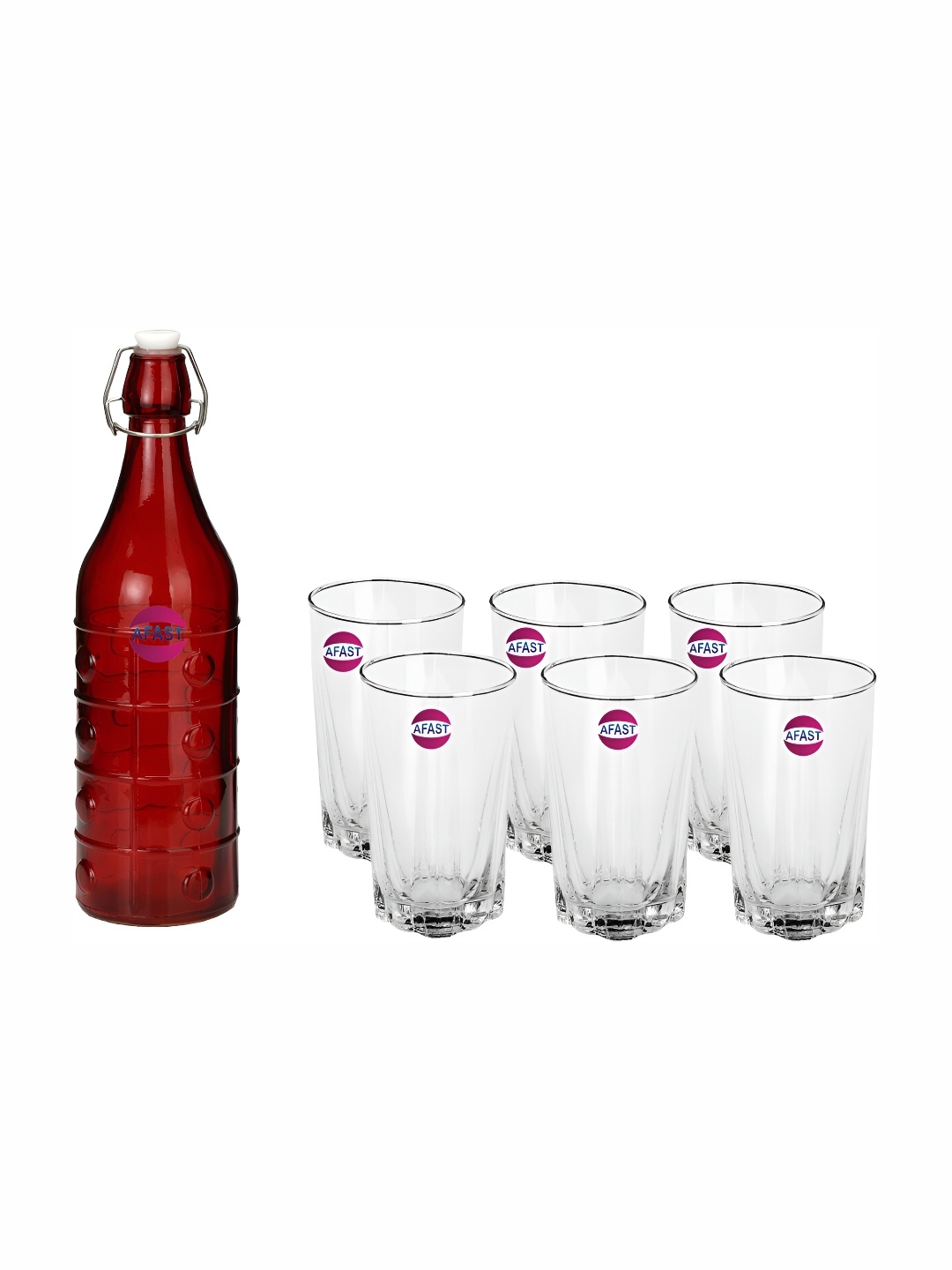 

Afast Red & Transparent 7 Pieces Glasses With Water Bottle