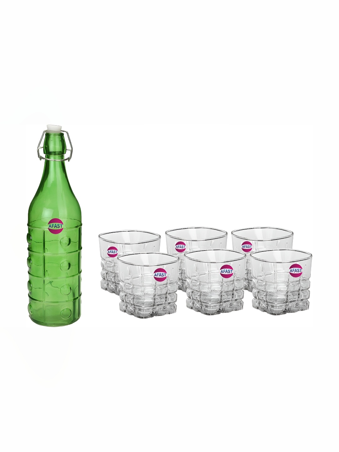 

Afast Green & Transparent 7 Pieces Water or Juice Glasses With Water Bottle