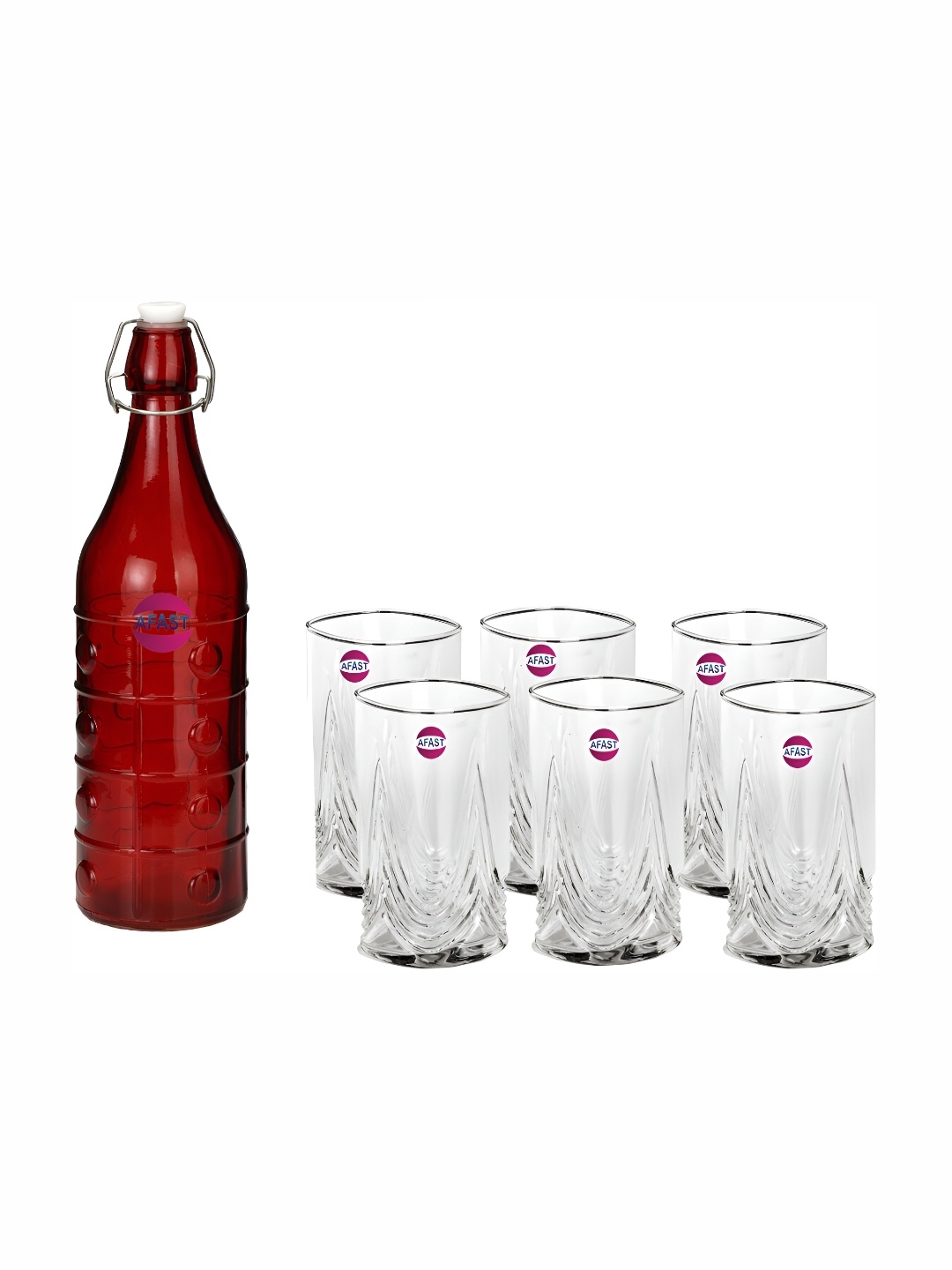 

Afast Red & Transparent 7 Pieces Water Or Juice Glasses With Water Bottle