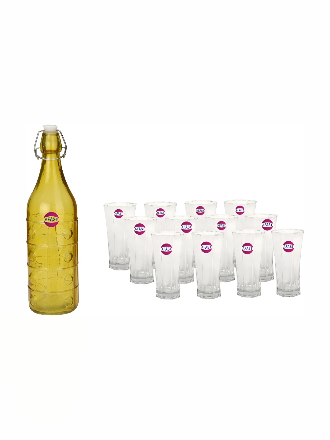 

Afast Yellow & Transparent 13 Pieces Water Or Juice Glasses With Water Bottle