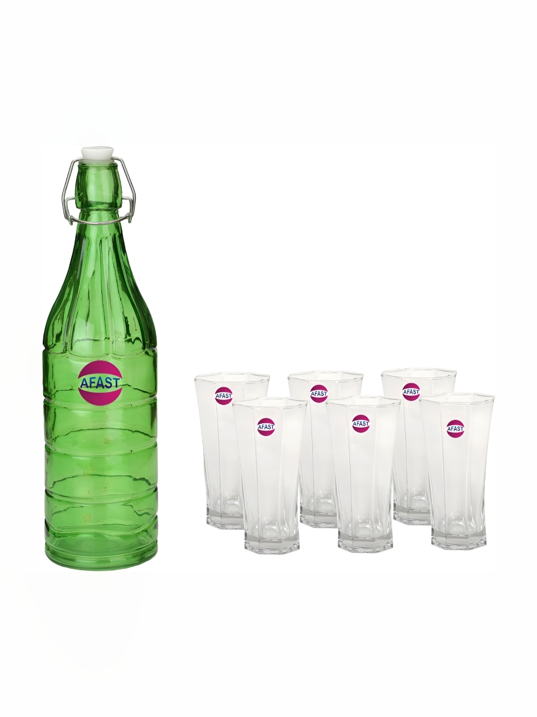 

Afast Green & Transparent 7 Pieces Water Or Juice Glasses With Water Bottle