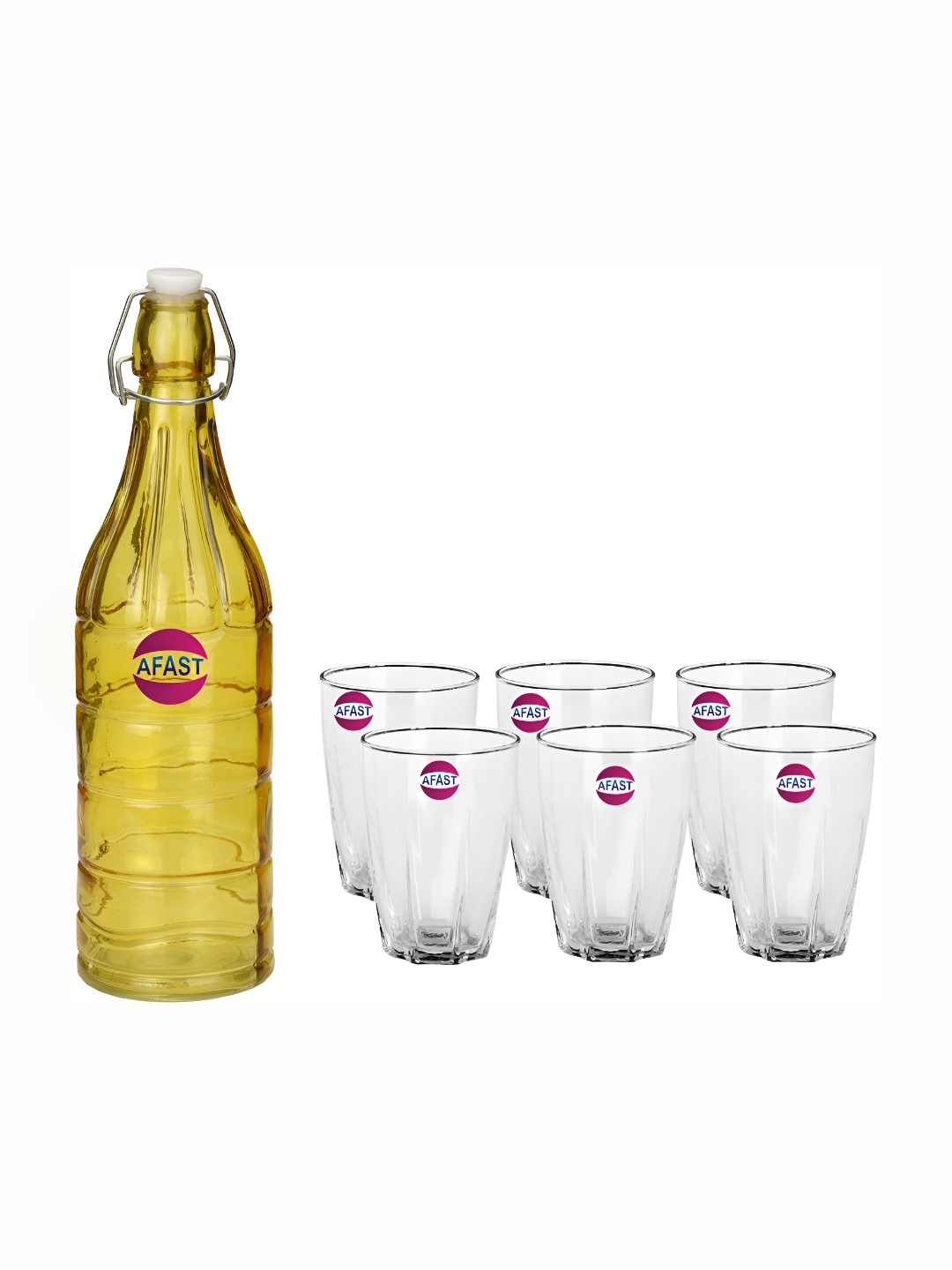 

Afast Yellow & Transparent 7 Pieces Water Or Juice Glasses With Water Bottle