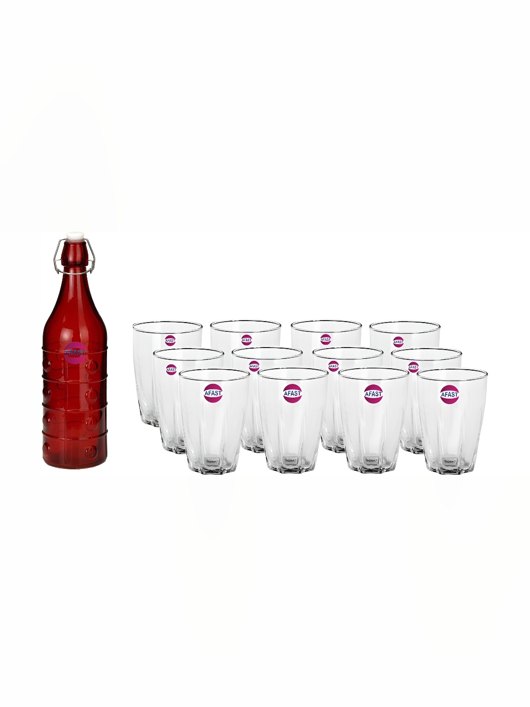 

Afast Red & Transparent 13 Pieces Water Or Juice Glasses With Water Bottle
