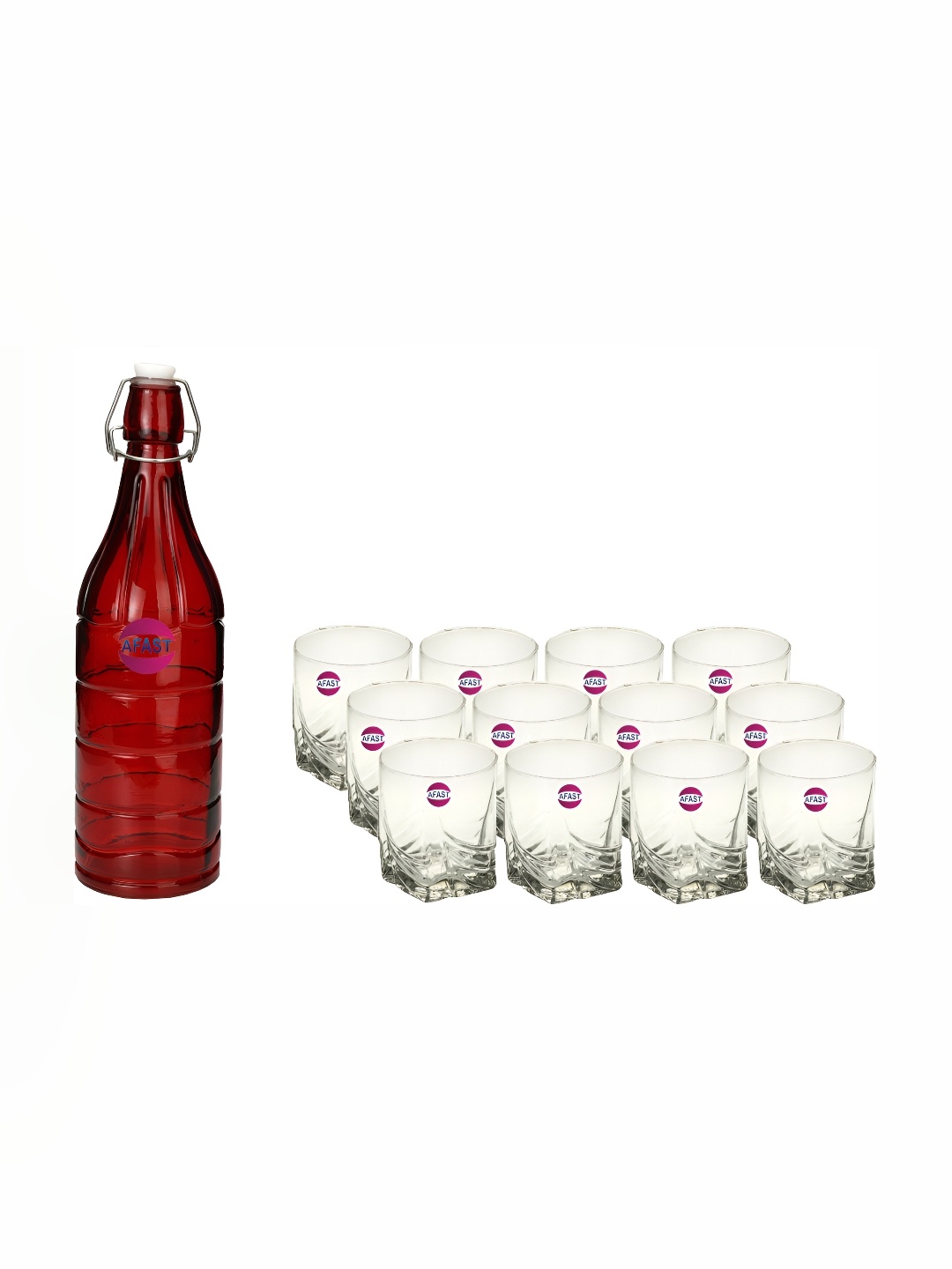 

Afast Green & Transparent 13 Pieces Whisky Glasses With Water Bottle, Red