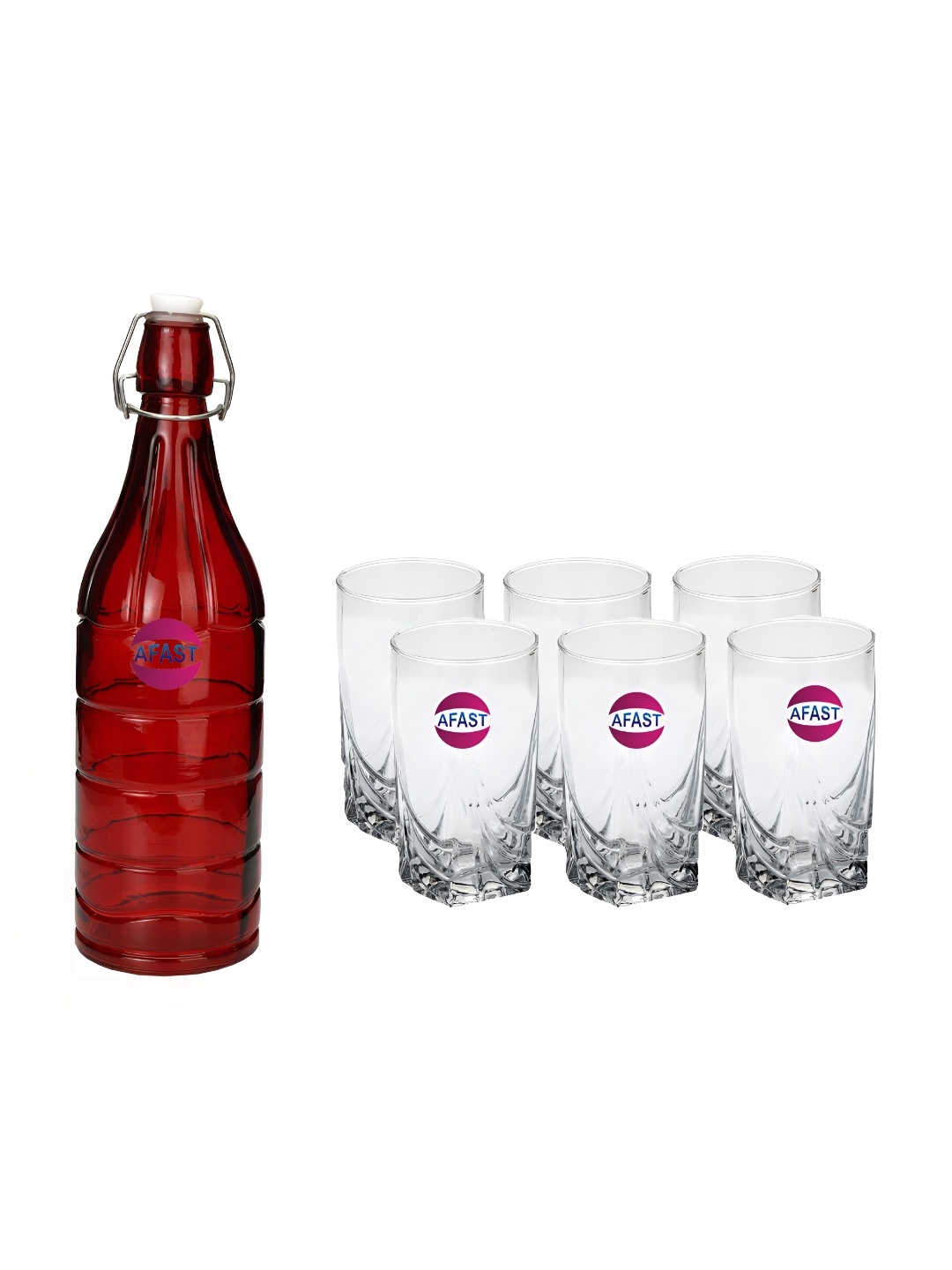 

Afast 7 Pieces Red & Transparent Glasses With Water Bottle