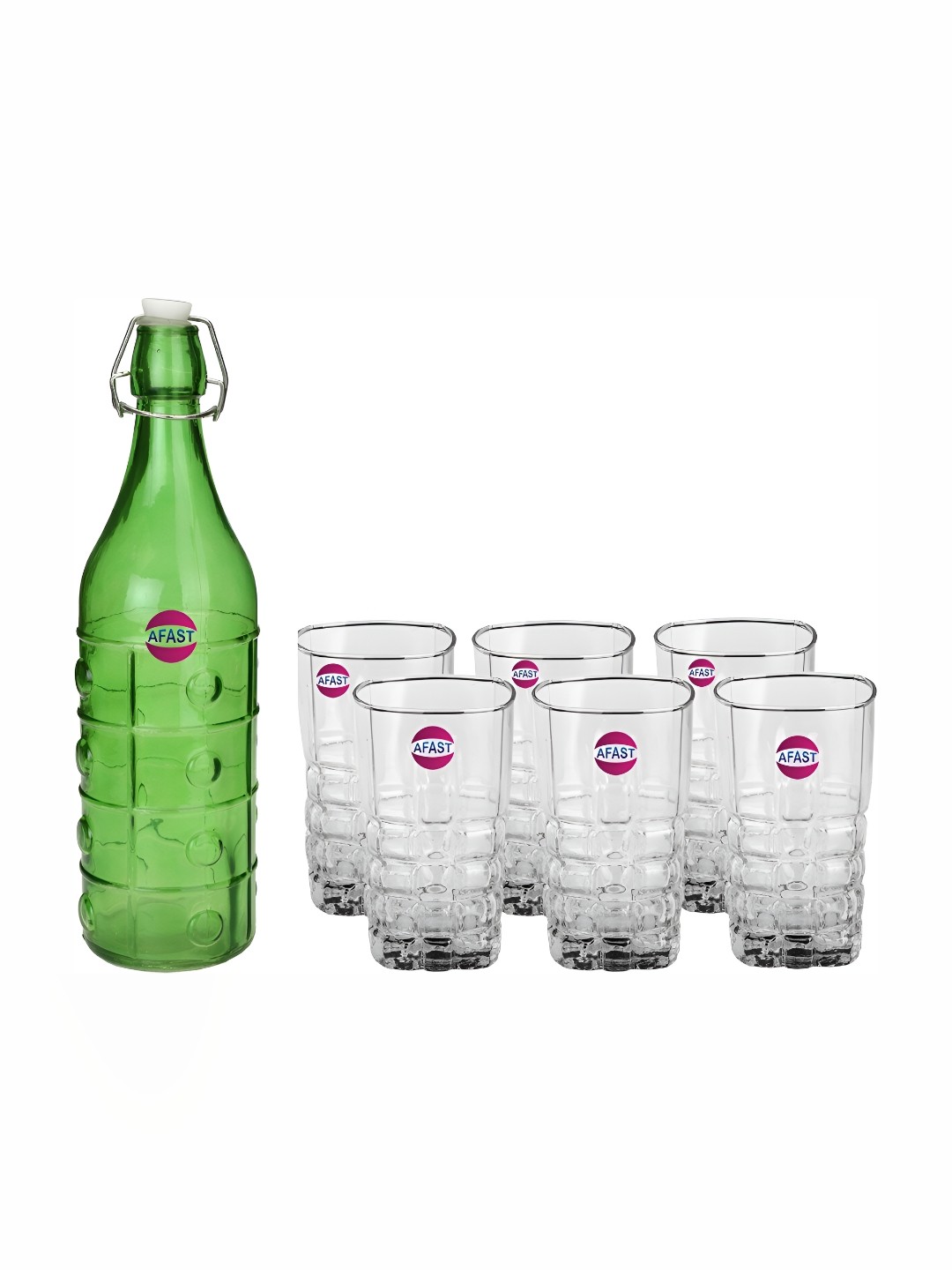 

Afast 7 Pieces Green & Transparent Glasses With Water Bottle, Blue