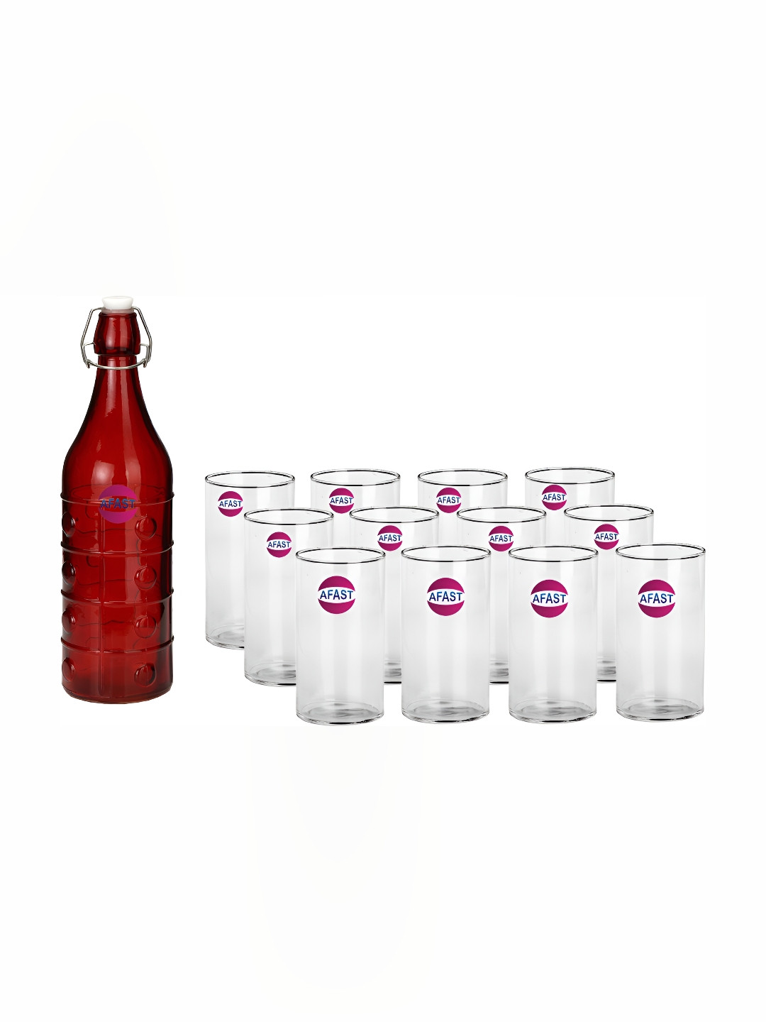 

Afast 13 Pieces Red & Transparent Glasses With Water Bottle