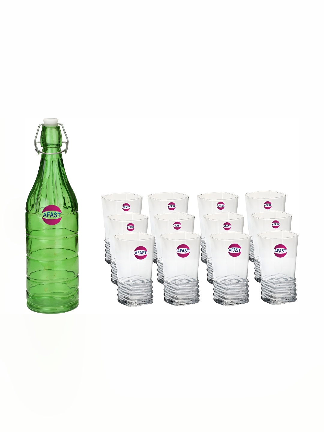 

Afast 13 Pieces Green & Transparent Glasses With Water Bottle