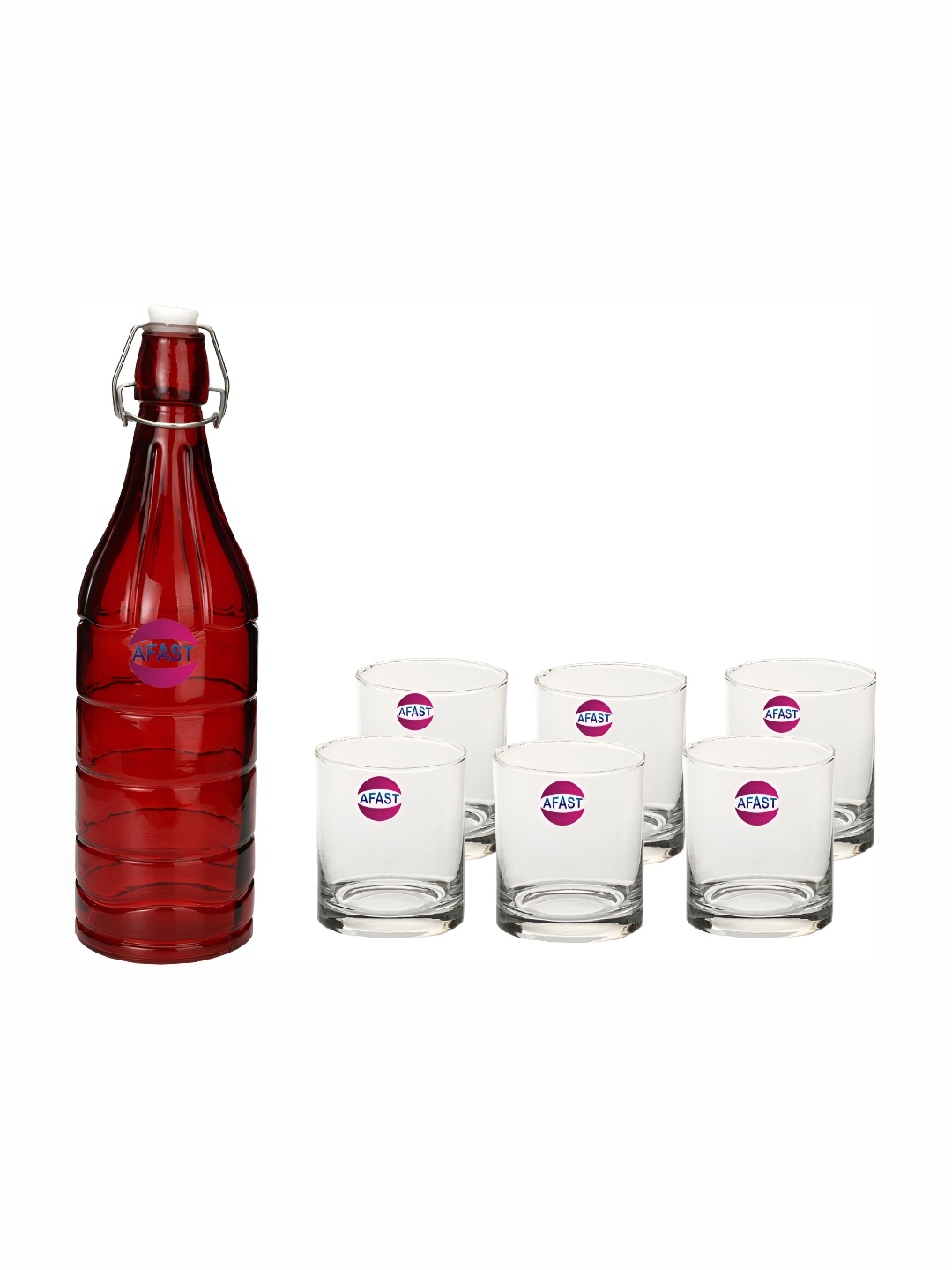 

Afast 7 Pieces Red & Transparent Glasses With Water Bottle