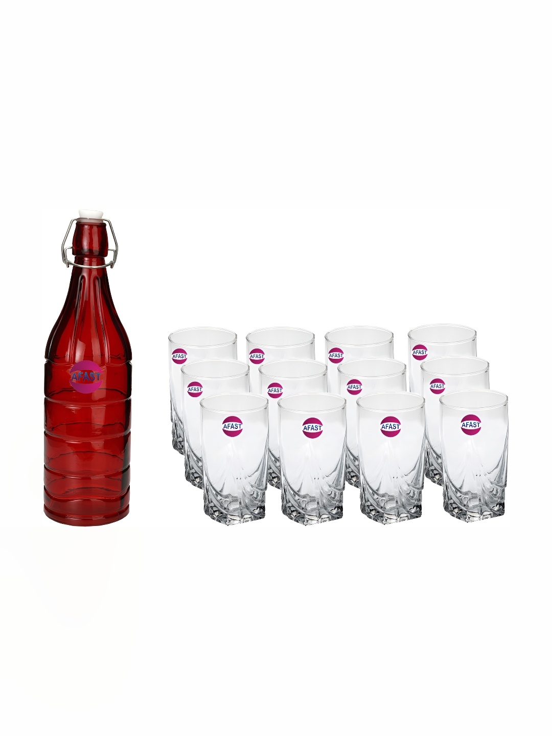 

Afast 13 Pieces Red & Transparent Glasses With Water Bottle