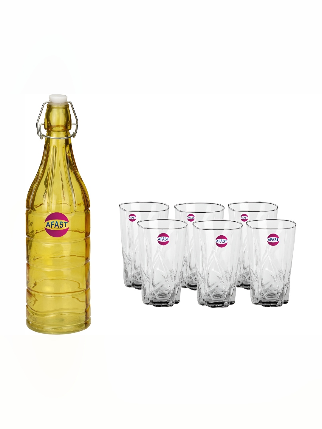 

Afast 7 Pieces Yellow & Transparent Glasses With Water Bottle