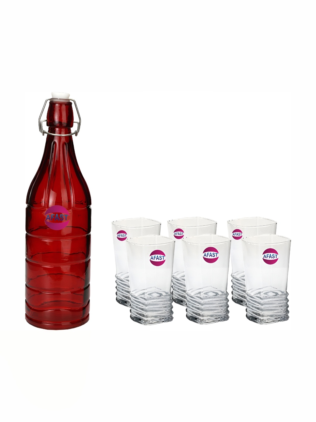 

Afast 7 Pcs Red & Transparent Glasses With Water Bottle