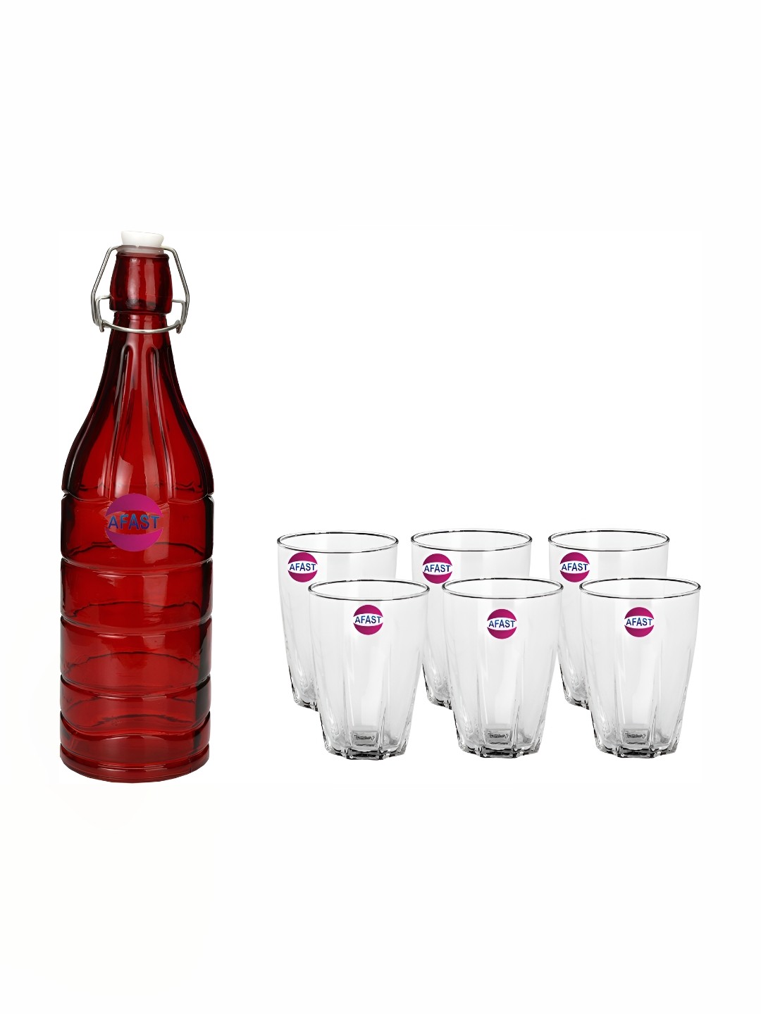 

Afast 7 Pcs Red & Transparent Glasses With Water Bottle