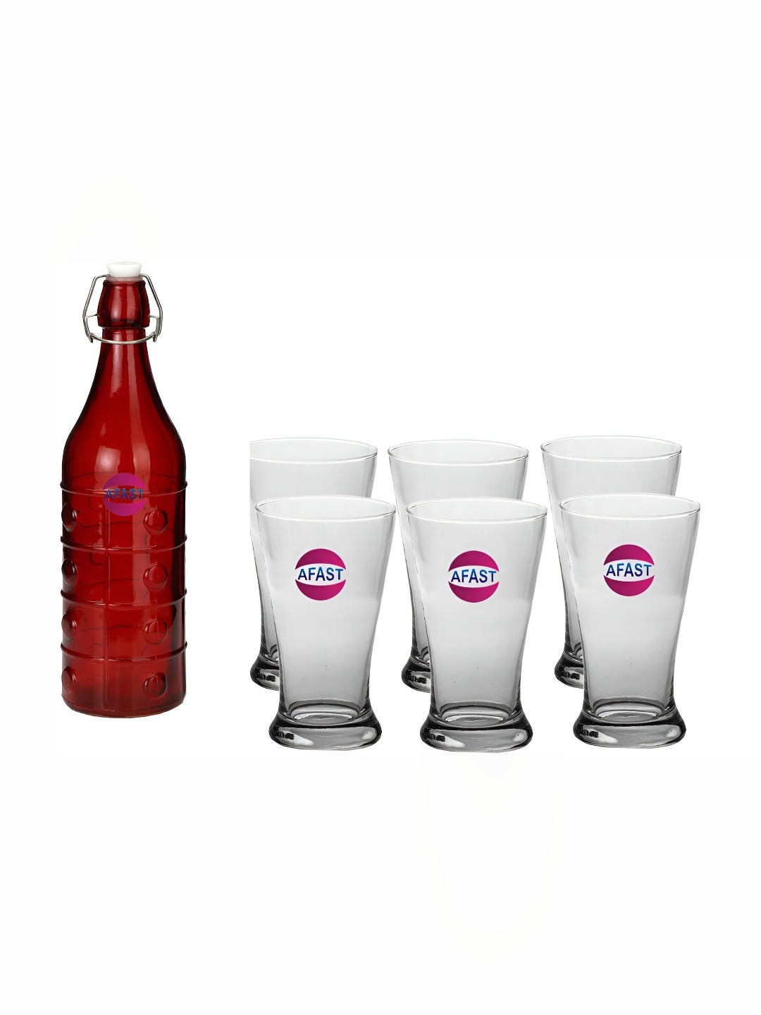

Afast 7 Pcs Red & Transparent Glasses With Water Bottle