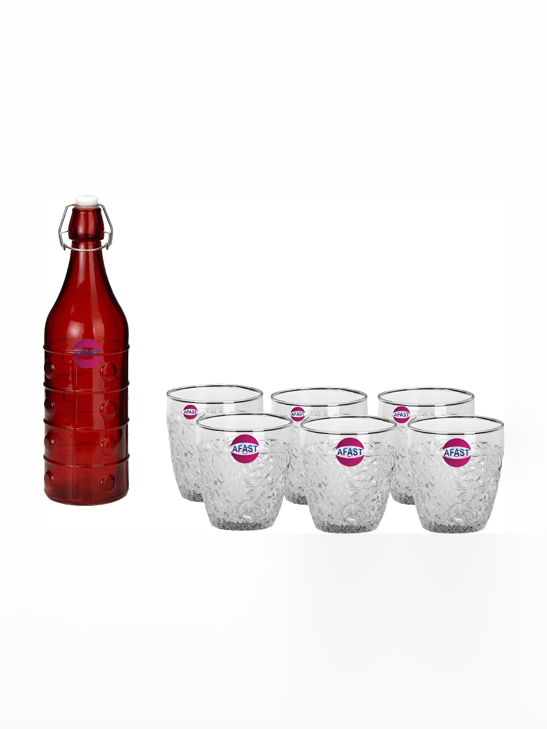 

Afast 7 Pcs Red & Transparent Glasses With Water Bottle