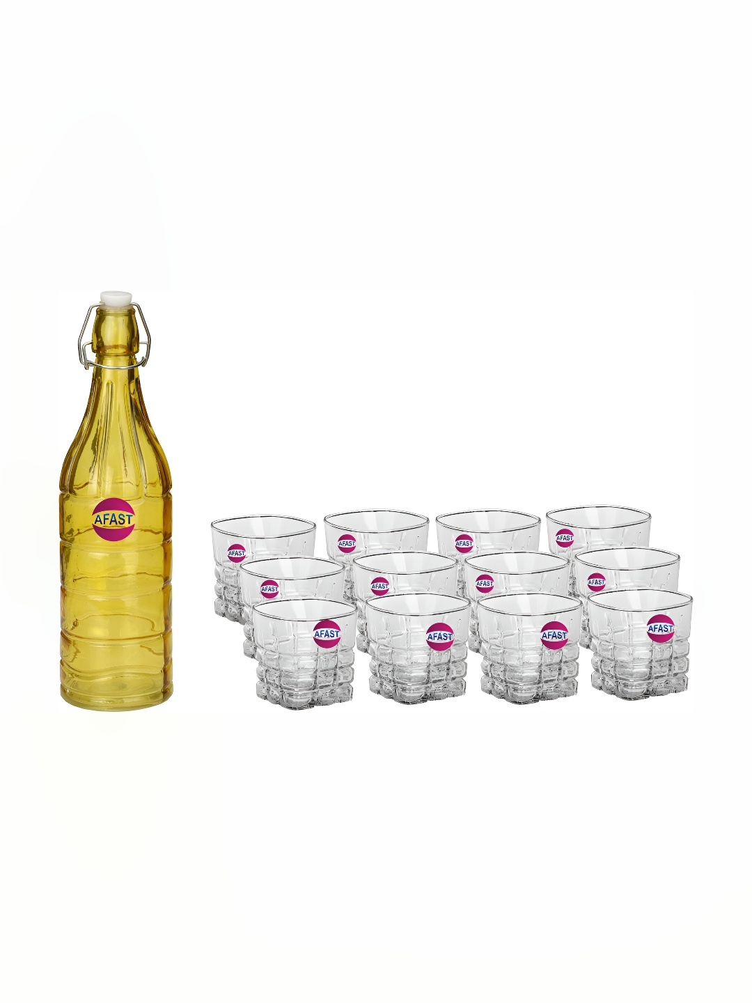 

Afast Yellow & Transparent 13 Pieces Glasses With Water Bottle