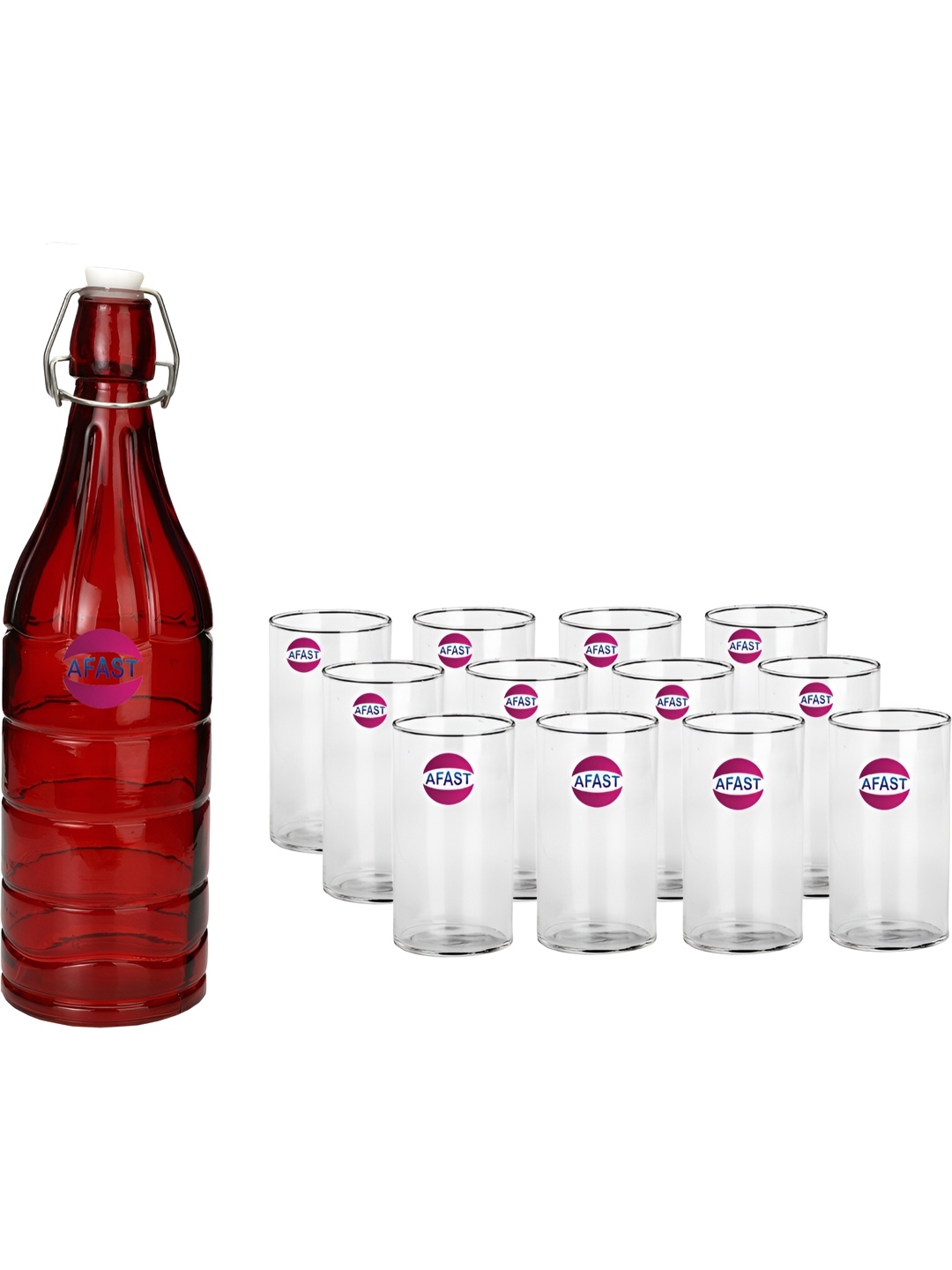 

Afast Blue & Transparent 13 Pcs Glasses With Water Bottle, Red