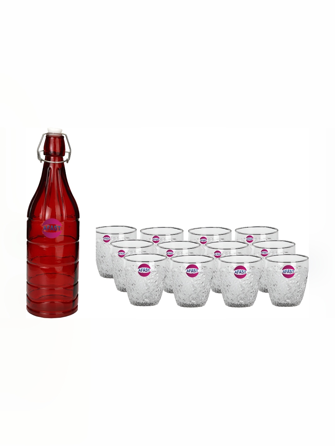 

Afast Red & Transparent 13 Pieces Glasses With Water Bottle