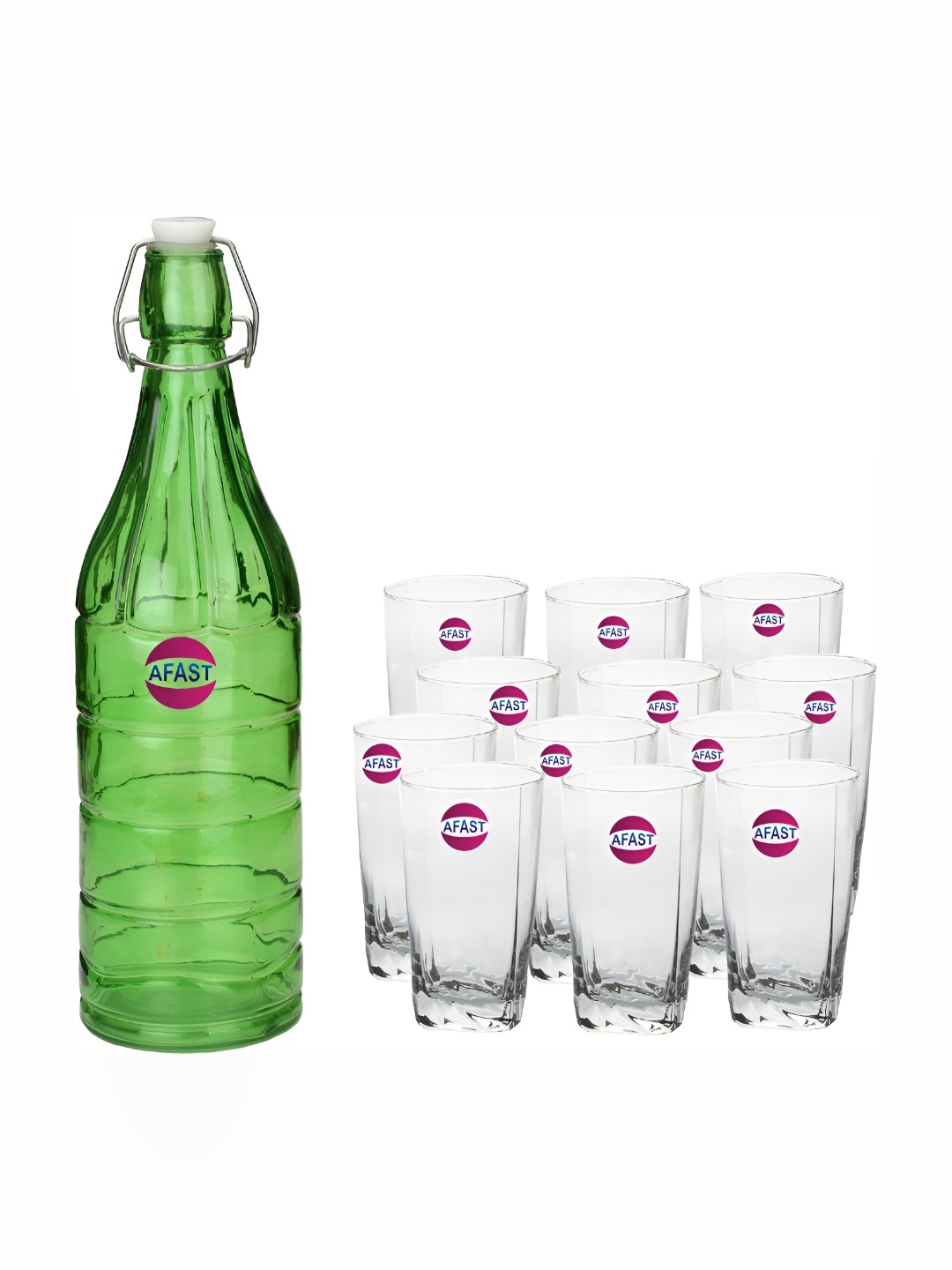 

Afast Green & Transparent 13 Pieces Glasses With Water Bottle, Blue