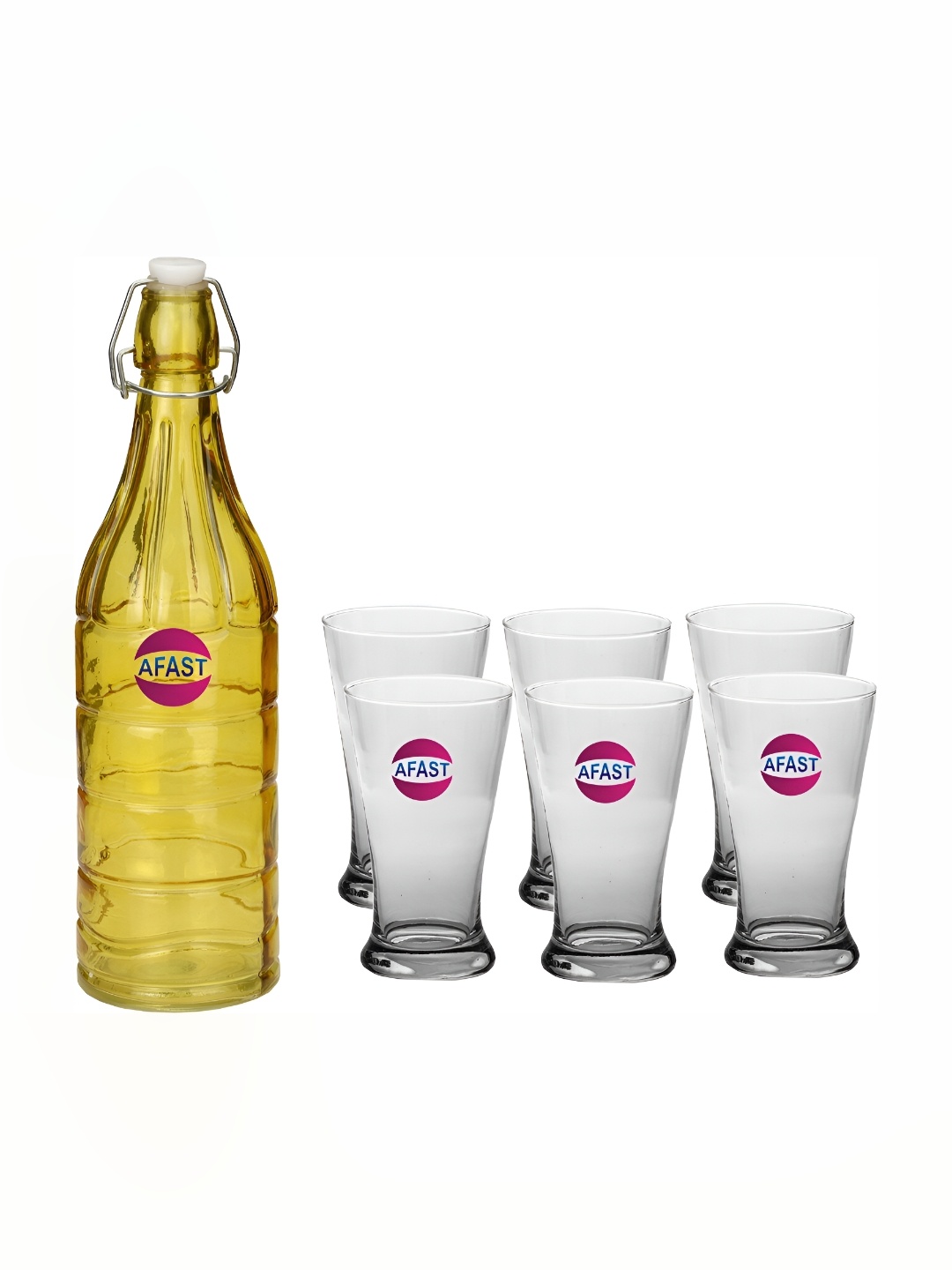 

Afast Yellow & Transparent 7 Pieces Glasses With Water Bottle